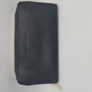 Portland Leather Black Wallet with Gold Zipper